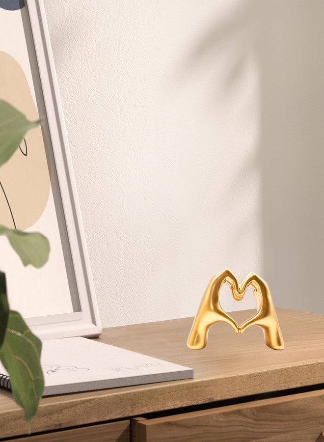 Oooct Small Gold Heart Hands Sculpture Decor, Resin Golden Modern Abstract Love Finger Statue, Gold Hand Model Decoration for Home Living Room Bedroom Bookshelf Shelves Wedding Office Desk Table 2.8″ H - Image 5